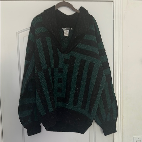 Arjan Kool for Zimbello Vintage V-Neck Wool/Linen Striped Green/Black Sweater XL - Picture 1 of 7